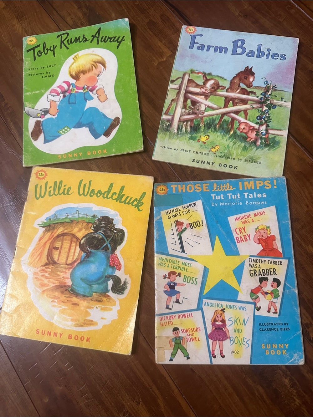Lot 4 Vintage Sunny Books Childrens 25 Cent Picture Books Animals Retro 1960s